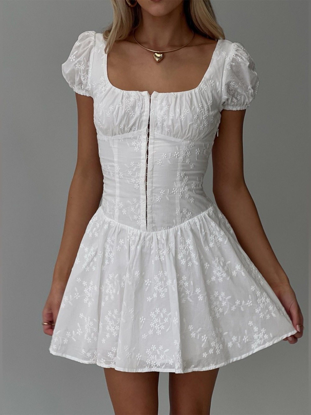 NEW Princess Polly Lethia Corset Mini Dress White Puff Sleeve Lace Up Cotton - Picture 10 of 11